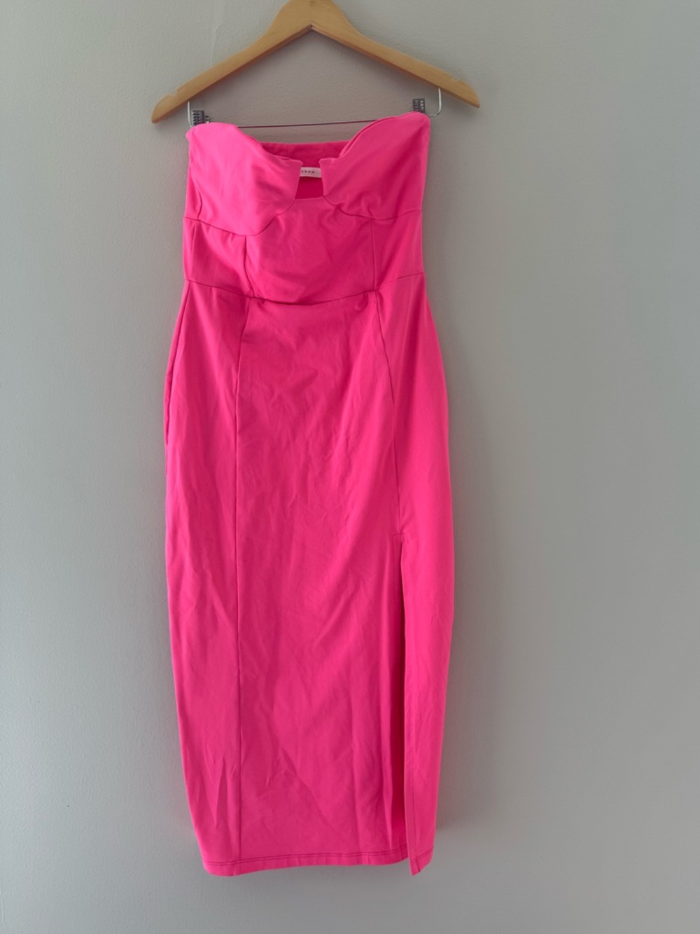 Susana Monaco Bright Pink Stretch Bodycon Dress XL Strapless Neon Slit Party